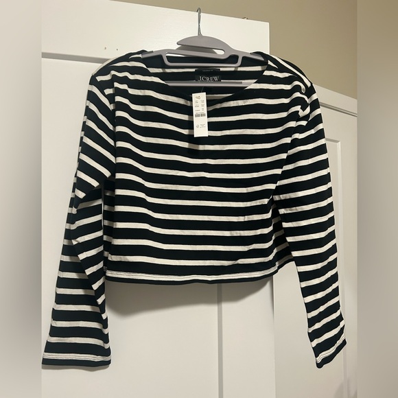 J. Crew Tops - NWT J. Crew Black and White Striped cropped boatneck